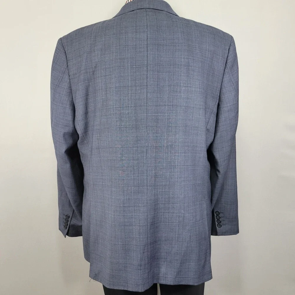 Egara Men's Sport Coat Blazer Two Button Navy Blue Plaid Wool Polyester Slim 50L